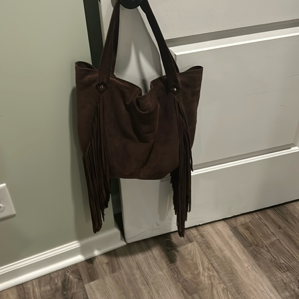 Suede fringe tote bag
